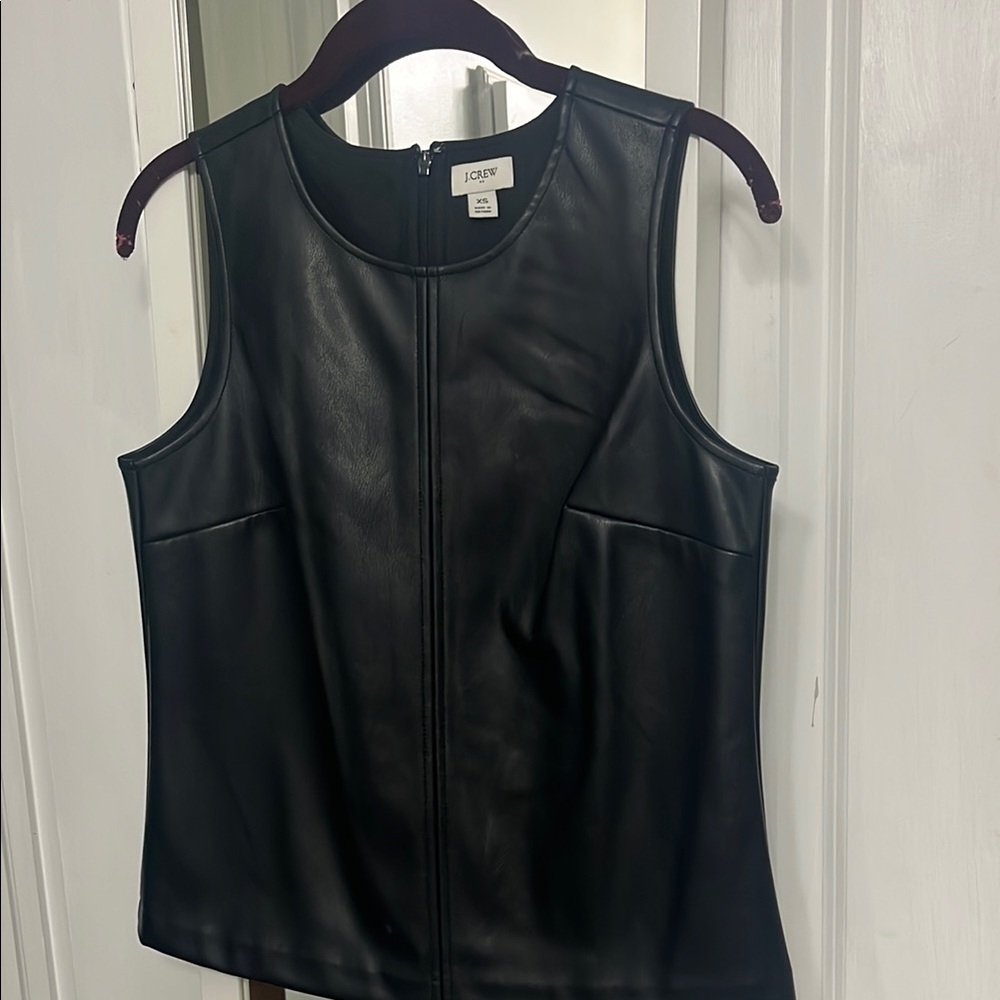 J. Crew Black Sleeveless Faux Leather Top